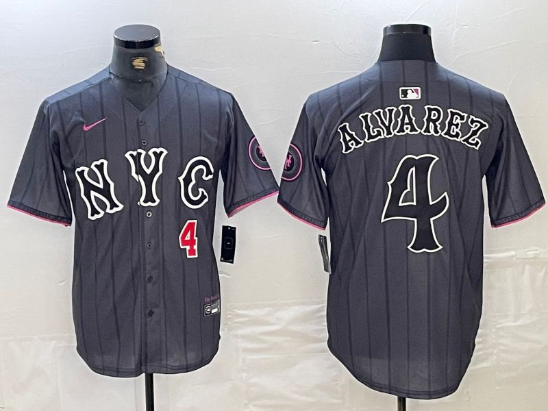 Men New York Mets 4 Alyarez Black City Edition 2024 Nike MLB Jersey style 1